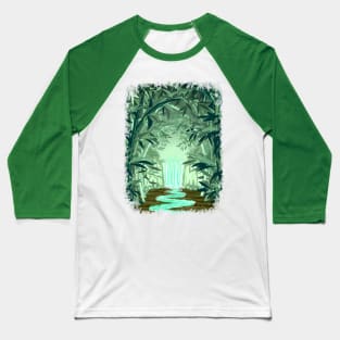 Fluorescent Waterfall on Surreal Bamboo Forest Baseball T-Shirt